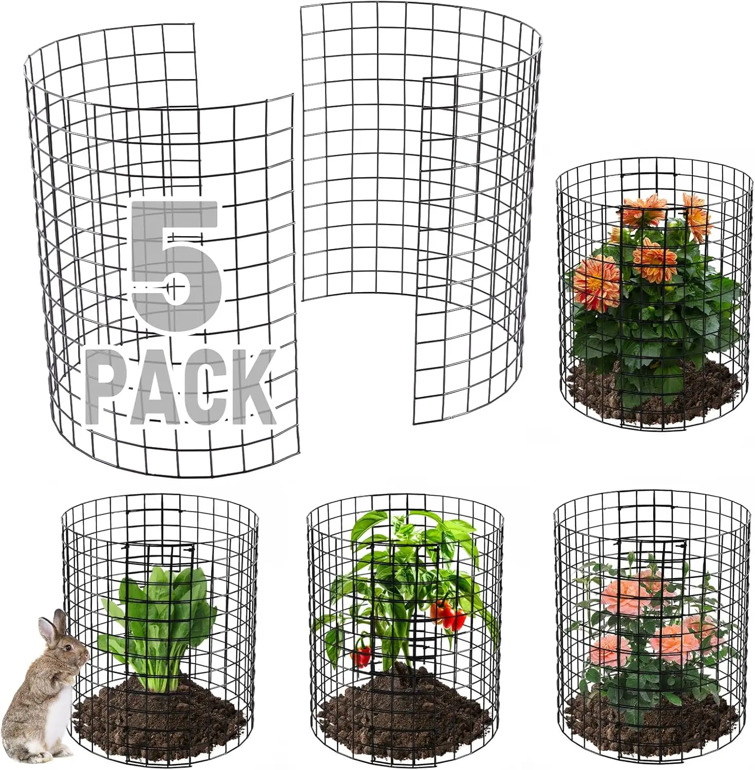 

Предварительно изогнутые клетки для защиты растений от вредителей - простая установка, 14'' высота x 13'' диаметр, в комплекте с колышками и стяжками, 5 штук в упаковке