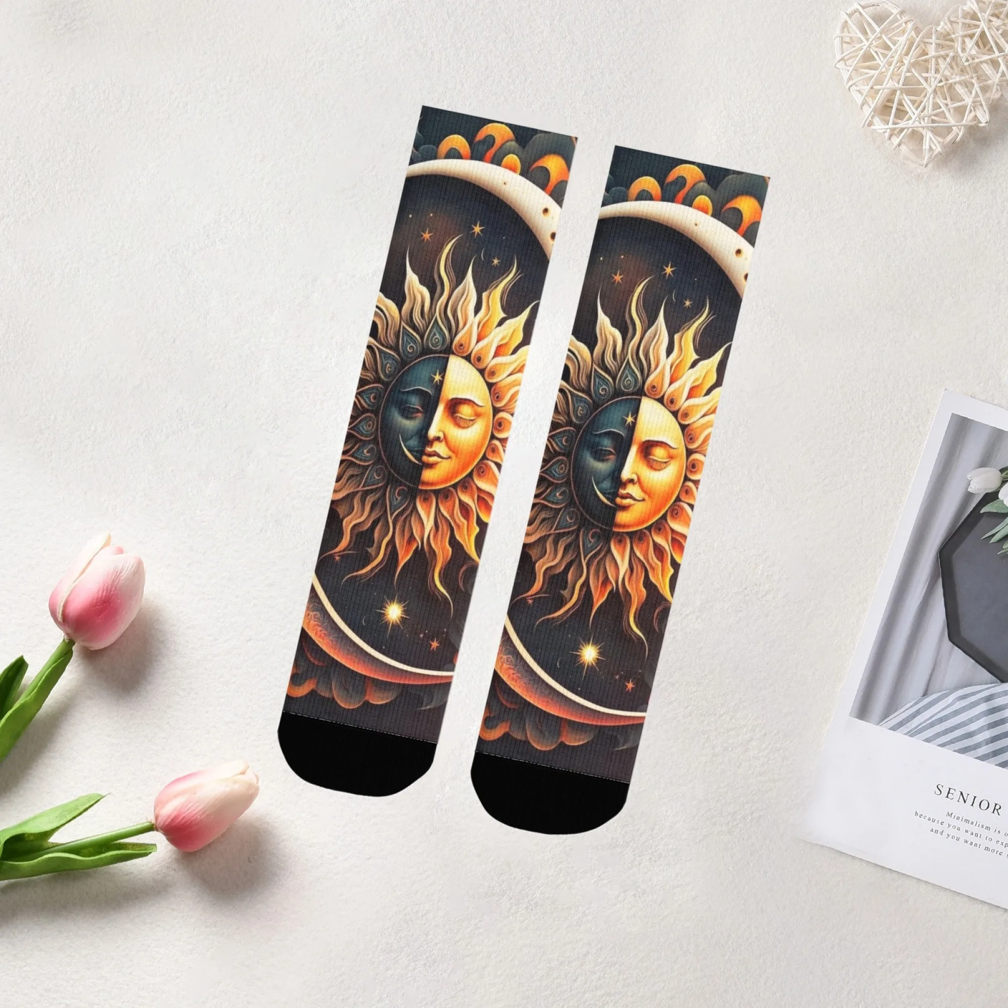 

Винтажные носки Bohemia Sun Moon Celestial Crew, новинка унисекс, дышащая вязка, прочная строчка, уличная повседневная спортивная мода