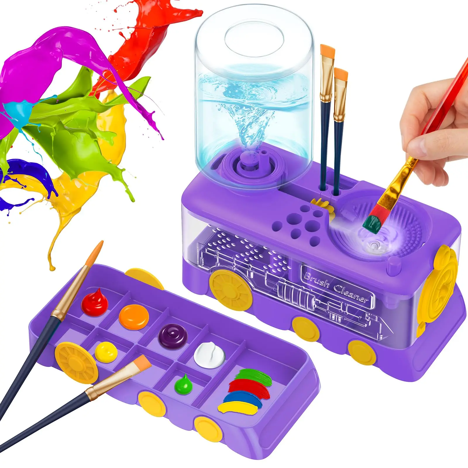 Automatic Water Replacement Calligraphy Brush Cleaner Rinser Pen Holder for Watercolor Painting Art Supplies