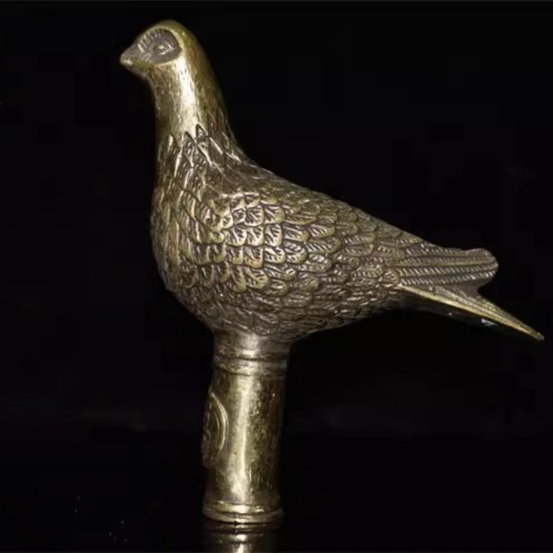 Old Handwork Carving Bronze Pigeon Statue Cane Head Walking Stick