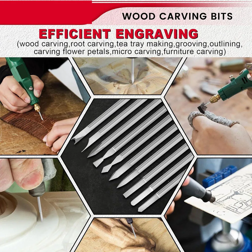 【Penjualan Baru】 10 Buah Alat Ukir Kayu 1/8 "Batang Alat Pertukangan Alat Putar Bit Kompatibel untuk Pengeboran Ukir