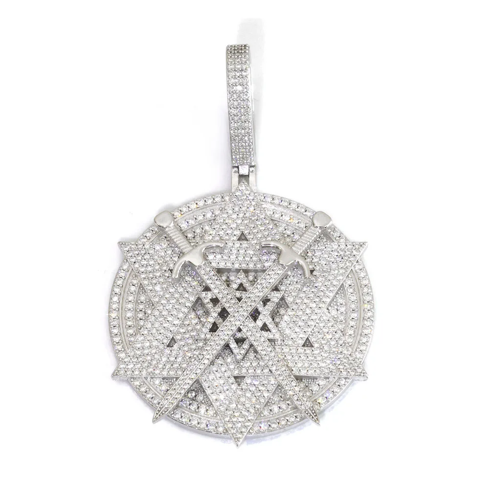 

ESKEEM 925, серебряный кулон Iced Out VVS с муассанитом, шестиугольная звезда, двойной меч, дизайн, хип-хоп, блестящие бриллианты, ювелирные изделия, подарок