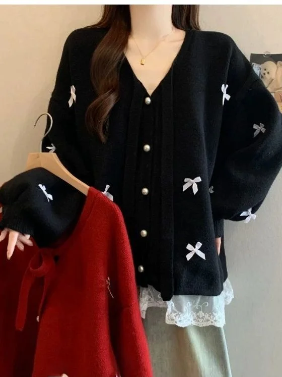 

Heavy-Weight Fashionable Knot Sweater Women's Winter New Style Vintage Anti-Aging Lazy Sweet Outerwear Women