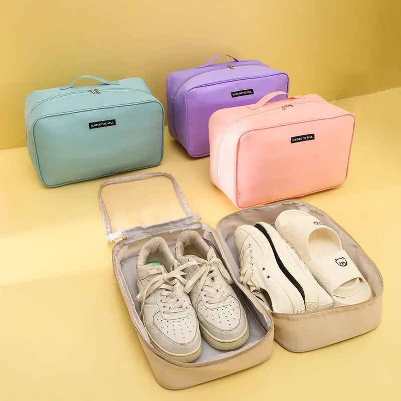 Large Capacity Travel Packing Cube Shoes Bag Solid Color Fashion Dustproof Sneakers Zipper Pack Portable Slipper Organizers