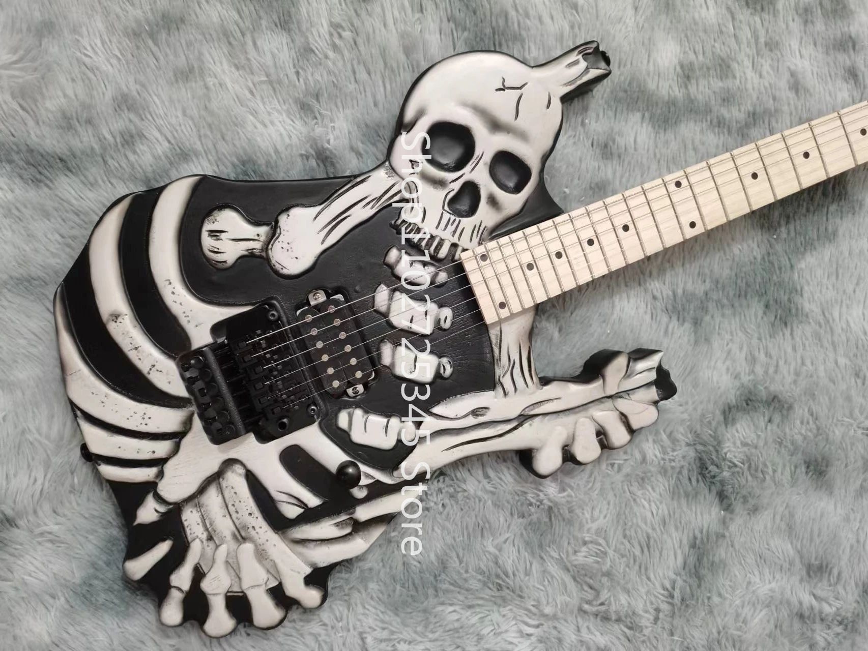 Skeleton Electric Guitar with Maple Fingerboard, Black Accessories, Free Transportation