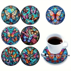 6-piece butterfly art coaster Set-5d DIY, non-slip heat resistant, perfect for home decoration and gifts