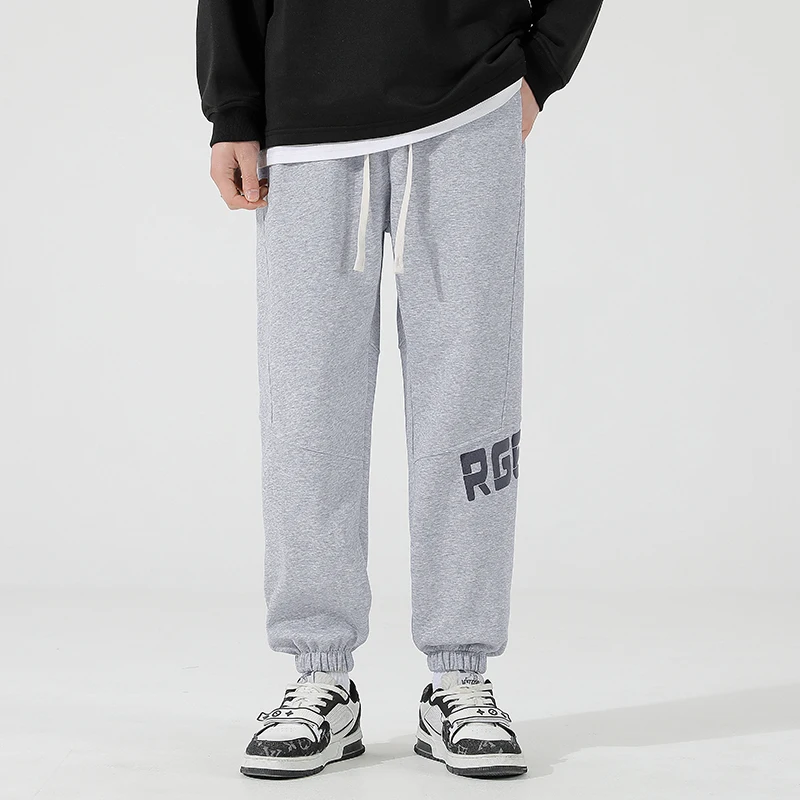 

Быстросохнущие повседневные эластичные брюки с высокой талией, мужские прямые брюки с буквенным принтом, весенне-осенние мужские новые свободные модные спортивные штаны