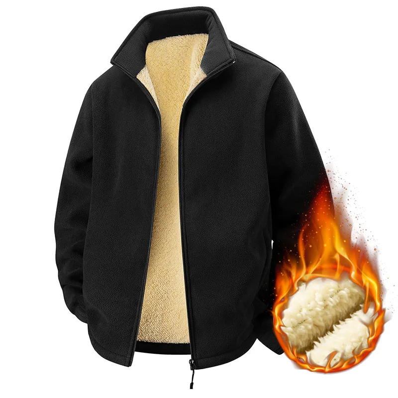 

Men's Warm Fleece Parka Jacket Winter Thickened Sherpa Lined Coat Casual Daily Outdoor Windproof Stand Collar Zip-Up Outerwear