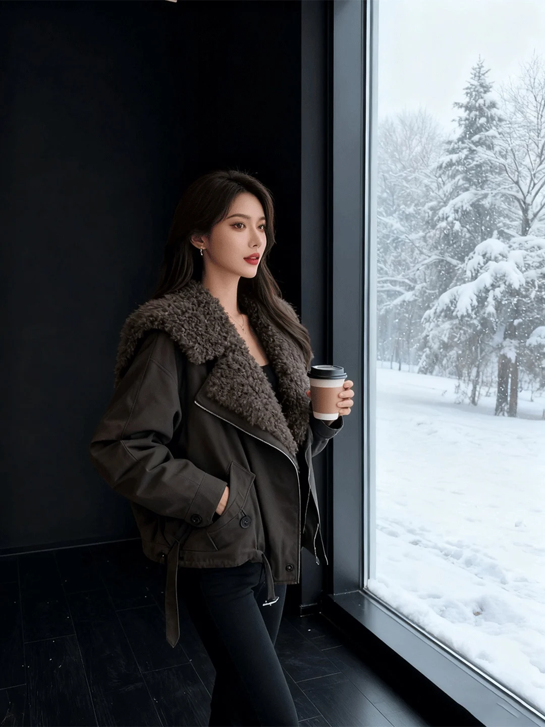 

Утепленное осенне-зимнее хлопковое пальто с меховым воротником, теплое, средней длины, на молнии, с длинными рукавами, из полиэстеровой ткани