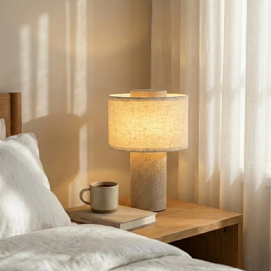 Modern Minimalist Marble Desk Lamp Nordic Travertine Table Lamp Natural Yellow Stone Bedside Light for Bedroom Living Room