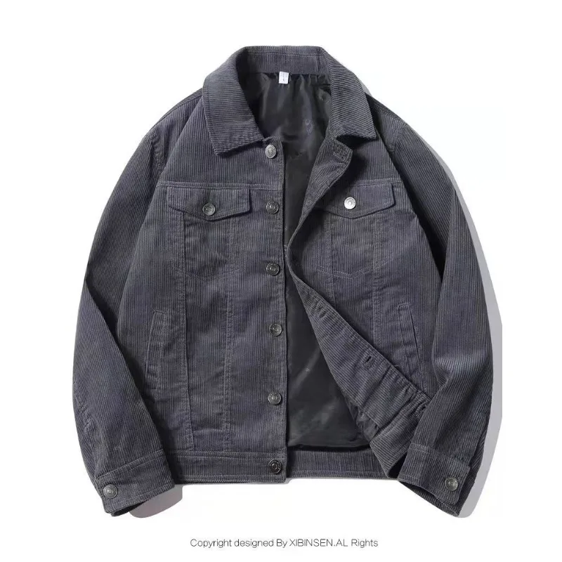 

Four Color Corduroy Jacket Men's Spring Casual Business Lapel Tooling Jackets Single Breasted Loose Outwear Coats Male Tops New