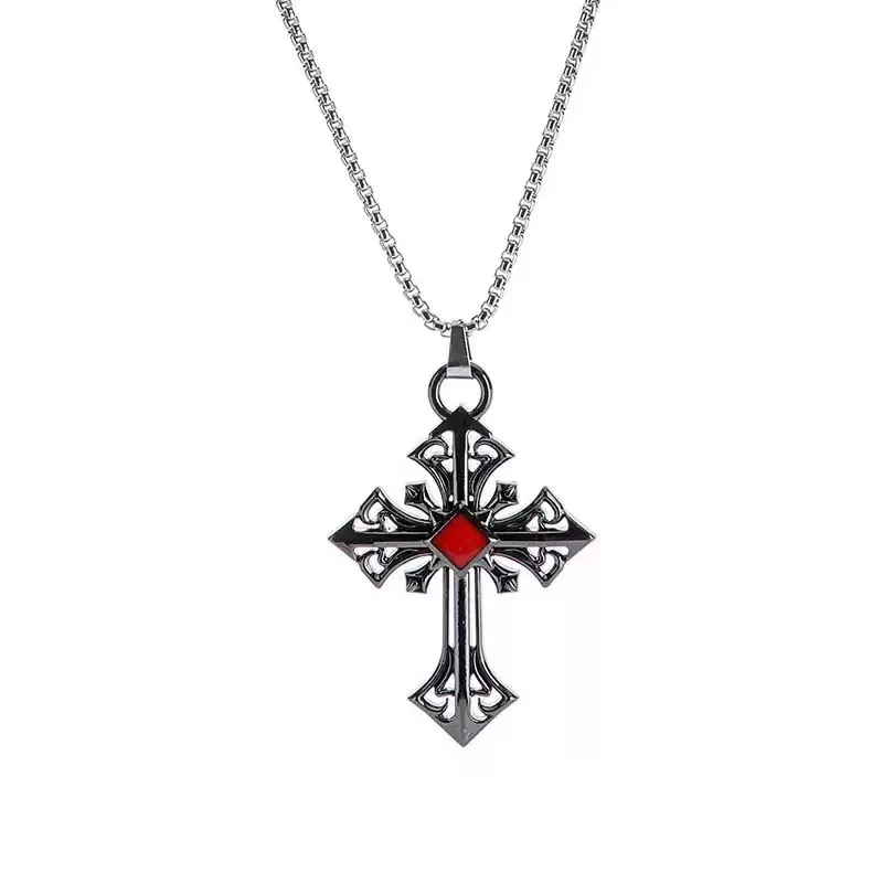 الأزياء والمجوهرات نمط جوفاء الفولاذ المقاوم للصدأ الصليب قلادة قلادة الهيب هوب نمط الرجال والنساء نفس هدية محظوظة #3