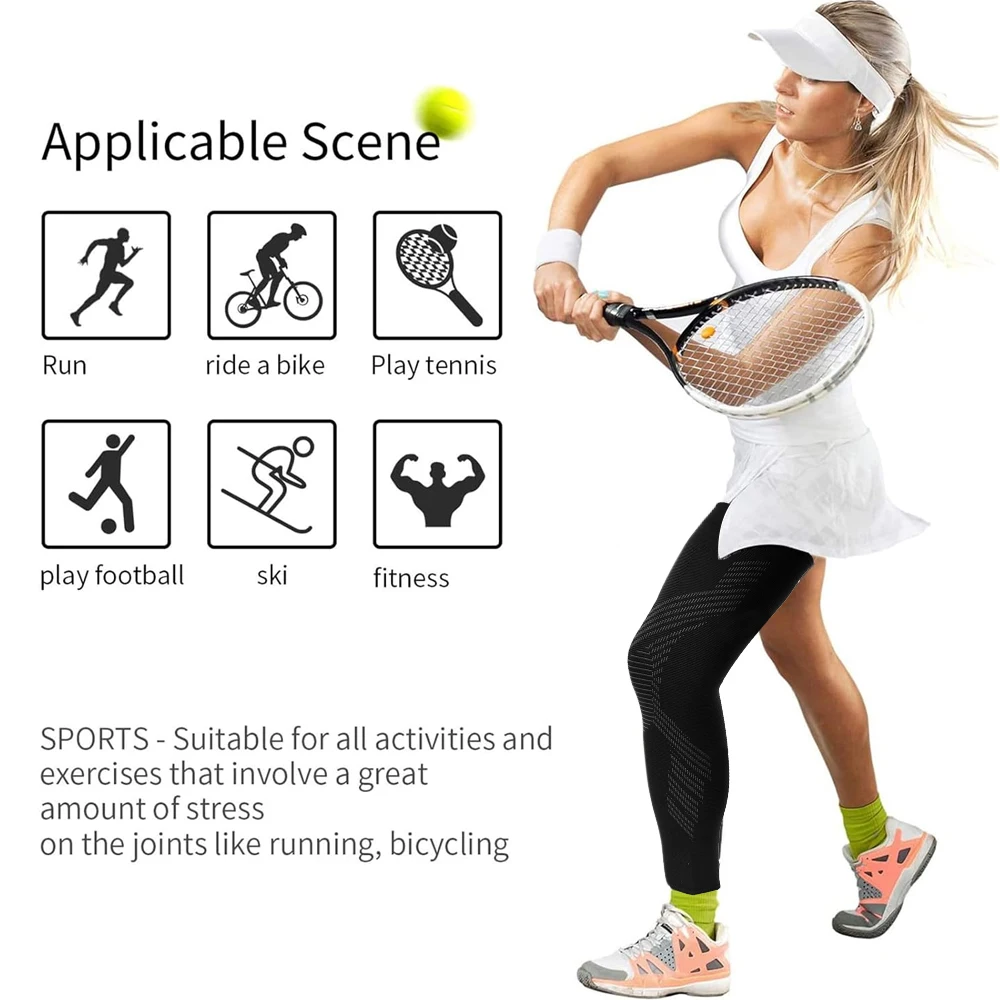 1/2 Stück Kompressions-Sportbeinmanschette, Oberschenkel- und Wadenlänge, lange Kniebandage, Stütze für Basketball, Arthritis, Männer und Frauen – Detail 8