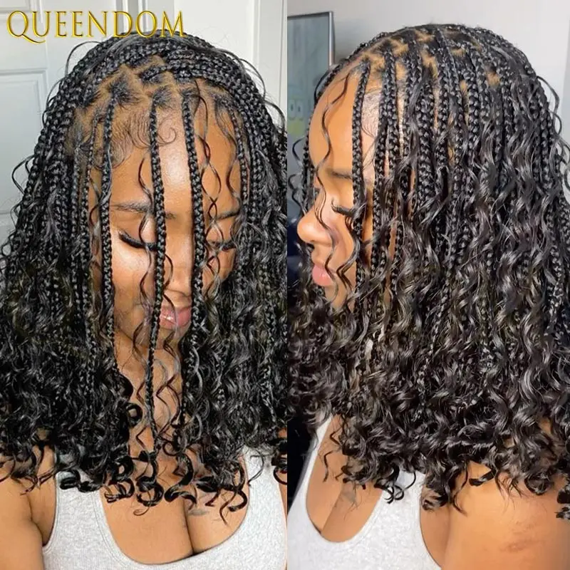 شعر مستعار صناعي بدانتيل أمامي كامل مقاس 12 بوصة للنساء ذوات البشرة السمراء مع شعر أطفال كورنو مضفر بدون عقد شعر مستعار ذو مظهر طبيعي