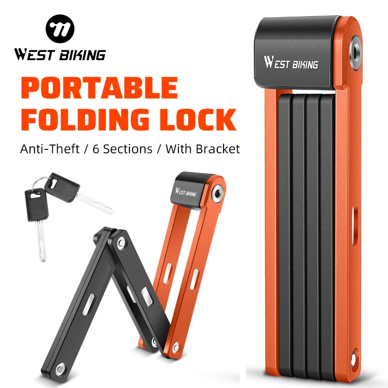 WEST BIKING Foldable Bicycle Lock Security Anti-theft Cycling Lock MTB Road Bicycle Accessories Scooter Electric Bike Chain Lock