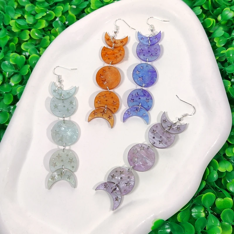 KUGUYS 4 Colors Lunar Phase Moon Earrings for Women Acrylic Long Classic Fashion Jewelry Accessories