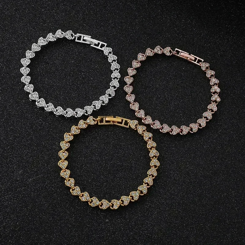 2024 NEW Exquisite Luxury Roman Crystal Bracelet For Women Wedding Gift Korean Rose Gold Silver Color Chain Bracelets Jewelry