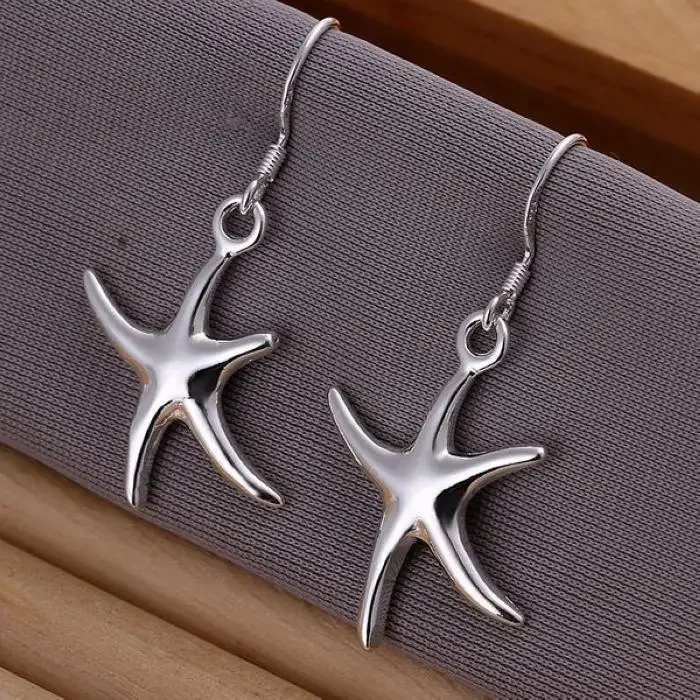 Silver color lady hot for women cute nice charms fashion The starfish earrings Simple star shape E062