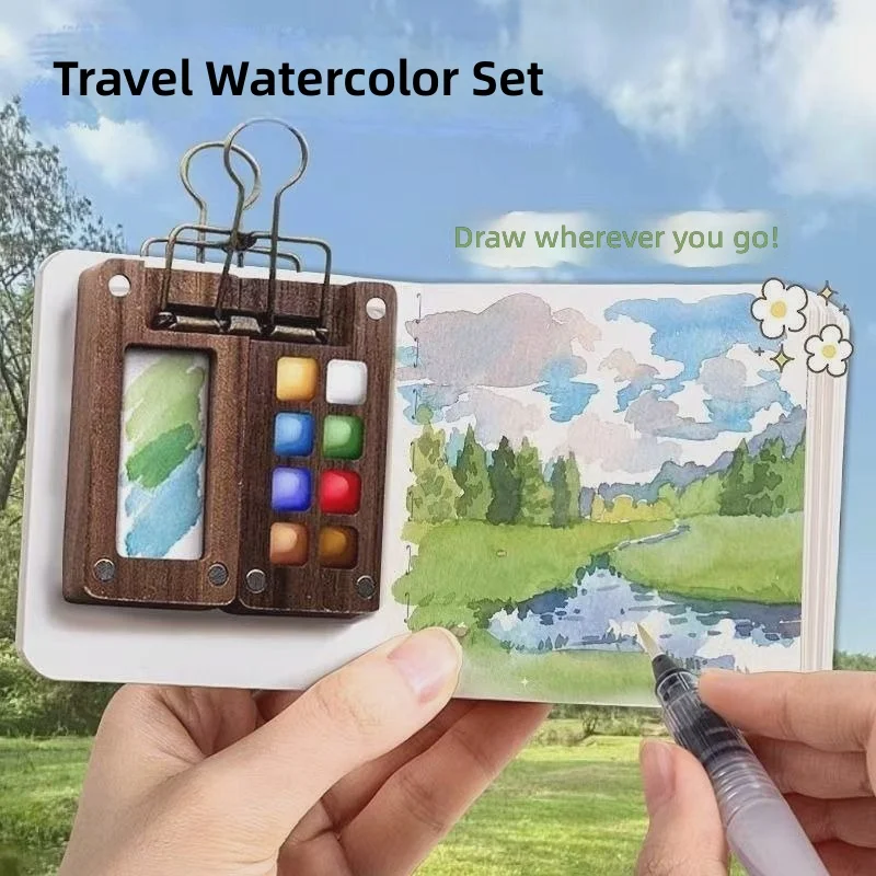 Mini Watercolor Paint Box Acrylic Portable Hand Ledger Book Sketching Travel Painting Book Colorful Sketchpad Set
