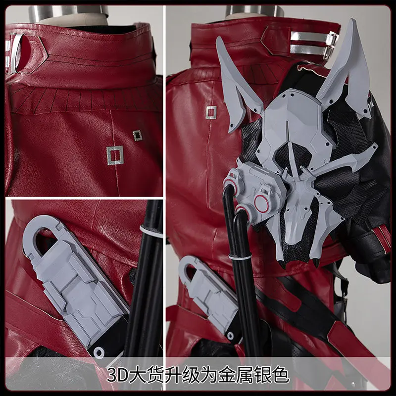Disfraz de Cosplay de Arknights Endfield Wulfgard, Conjunto Completo, Estilo Urbano Rojo y Negro, con Peluca, HCos