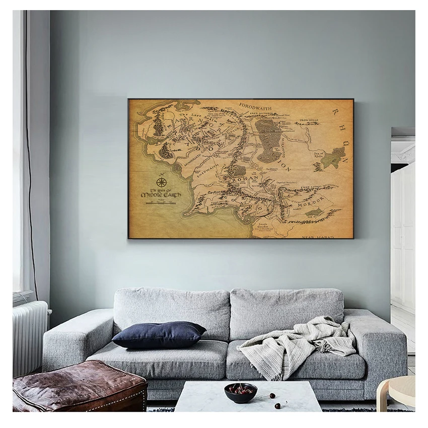 HARAD City Map Wall Art Poster Vintage Canvas Paintings Livingroom Home Decor BANMU Middle Earth Retro Near