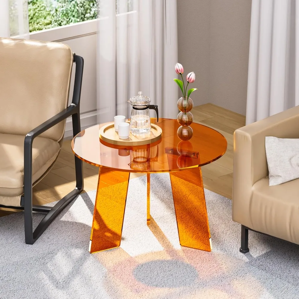 طاولة قهوة مستديرة من الأكريليك الشفاف، طاولة جانبية لوسيت حديثة لغرفة المعيشة وغرفة النوم والمكتب (برتقالي، 23.6 × 15.7) #5