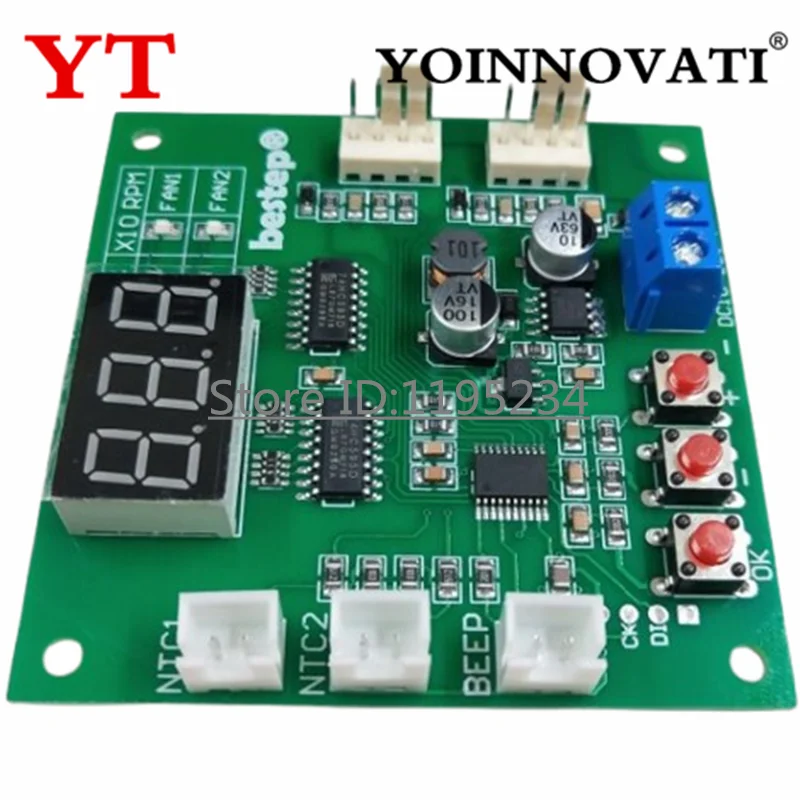 DC 12V 2 Channel 4 Wire Fan PWM Temperature Controller PC Fan Motor Speed Controller LED Digital Thermostat With NTC 10K Probe