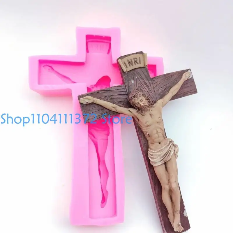 P9FE Jesus Kruzifix Epoxidharz Gussform Schimmelpilzkristallwand Anhängerform für DIY -Handwerk – Detail 2