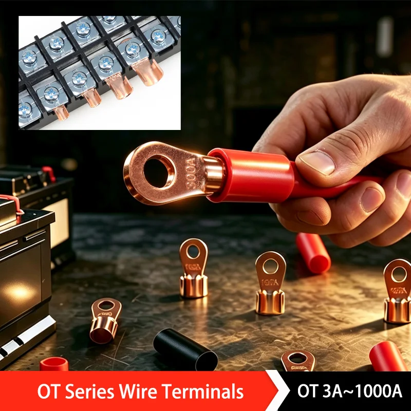OT Type 3~1000A 5/10/20P Splice Wire Terminal Red Copper Bare Nose Lugs Crimp Open Mouth Cable Connector Terminals Equipment