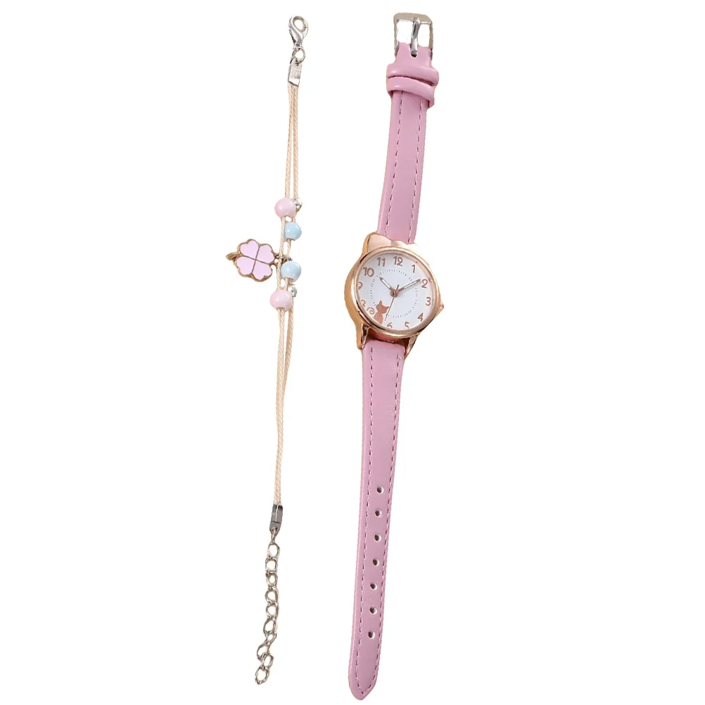 

1 set Cat Dial Watch For Women Stylish Elegant Portable Casual Quartz Wristwatch Decorative Bracelet Lightweight Simple Design