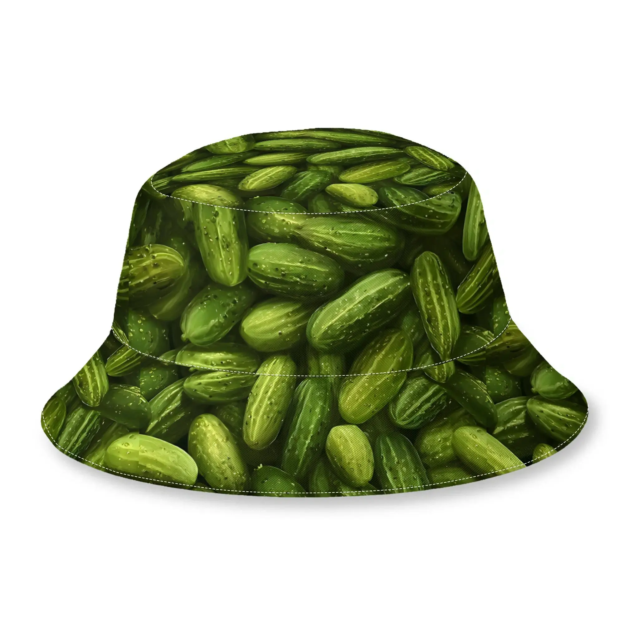 Pickles Print Bucket Hat - Unisex Sporty Outdoor with Pickle, Bright Green Suitable for Sports, Casual Wear