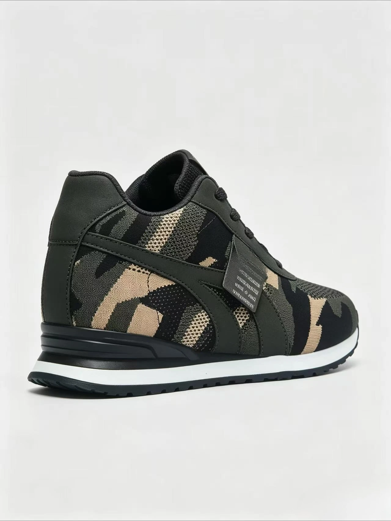 Camouflage hidden wedge sneakers mesh breathable lace-up high-top platform shoes casual height-increasing sports walking shoes