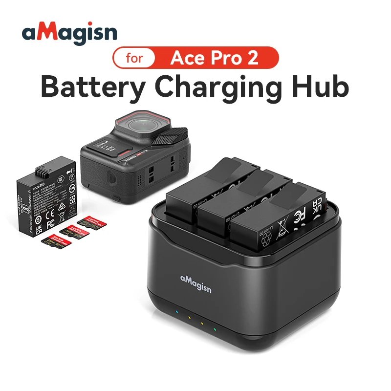 For Insta360 AcePro2 Camera Batteries Charger Fast Charge Hub Storage Base 3 Channel Charging Dock AcePro2 Battery Accessories