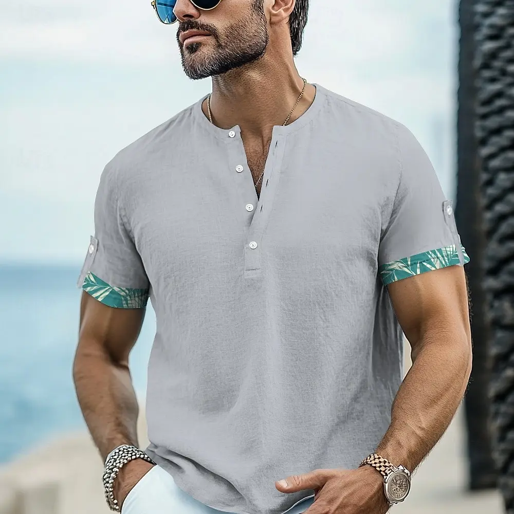 

New men's fashionable short sleeved shirt casual single breasted lapel shirt 3D striped printed temperament shirt