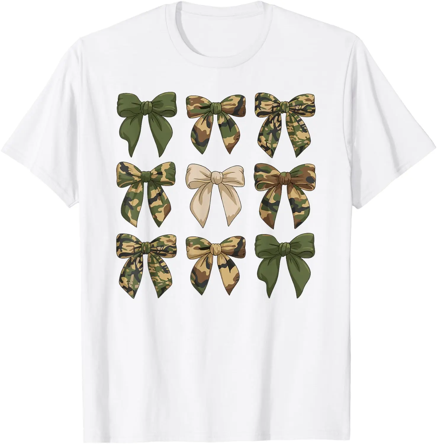 Camouflage Old Camo Bow Cute Country Hunting Women Girl T-Shirt 100% Cotton Trendy Y2K Short-Sleeve Tee-Soft, Quick-Drying,