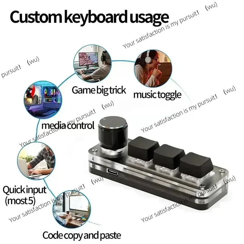 

3-Key RGB Macro Keyboard w/ Knob - One-Tap Copy/Paste, Hot-Swap Mechanical for Esports, Compact Shortcut Pad