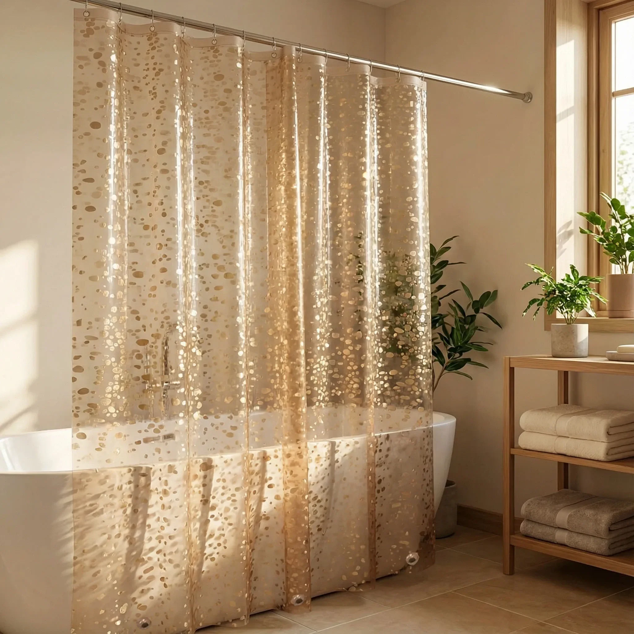 Cortina de ducha con diseño de guijarro 3D, impermeable, PEVA, gruesa, semitransparente, cortina de puerta divisoria para baño para cuarto de ducha