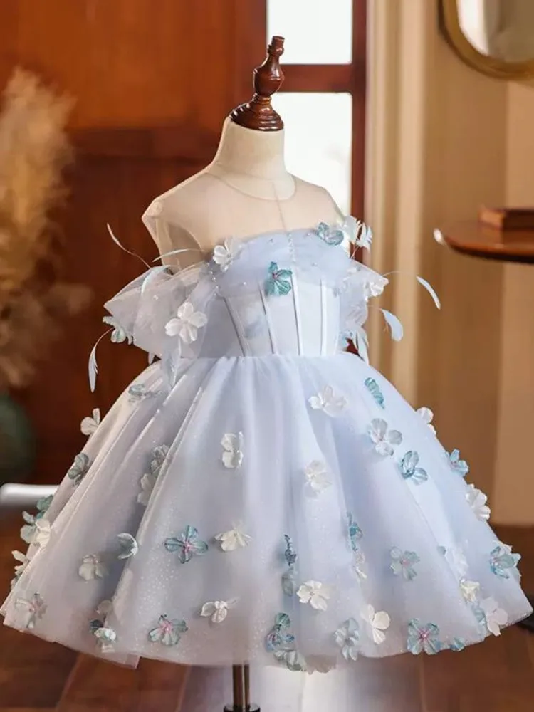 Girls Appliques Princess Ball Gown Kids Pageant Wedding Birthday Party Flower Girl Dresses A3887 Vestidos Bridesmaid Dresses