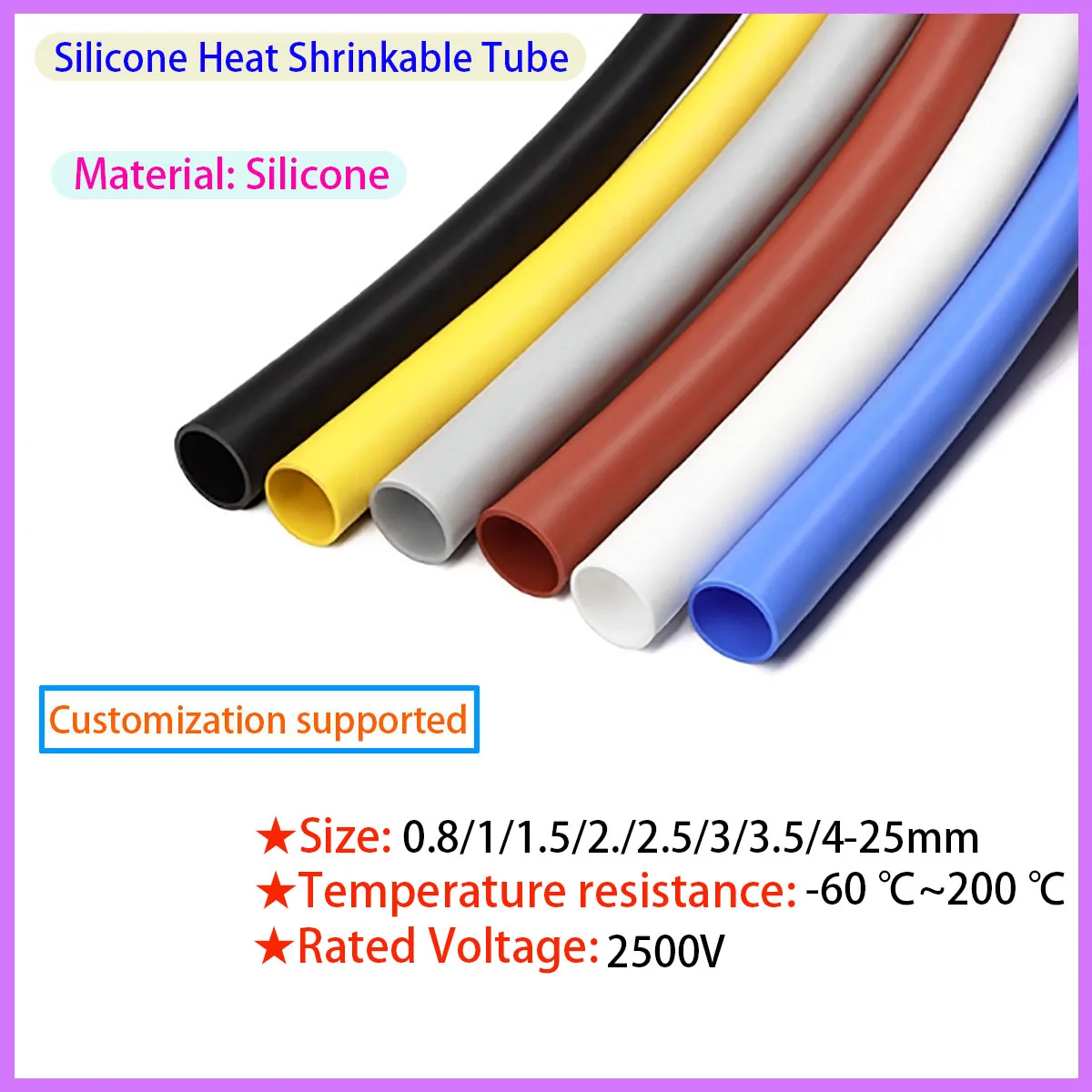 Silicone Heat Shrink Tubing Flexible Wire Protector with a Diameter of 0.8/1/1.5/2/2.5/3/3.5/4~25mm