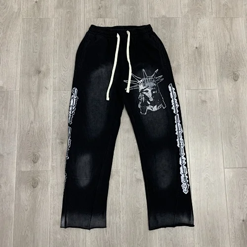 

Lost intricacy washed and aged king head high-quality sweatpants long pants
