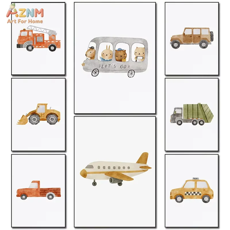 Classic Simplicity Cartoon Cars Art Posters Jeep Tractor Canvas Painting Children's Room Wall Art Pictures Home Aesthetic Decor