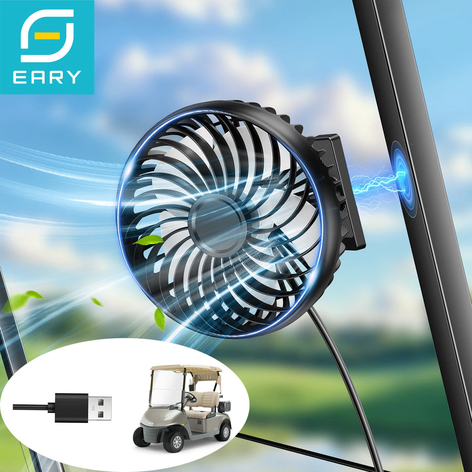Eary Golf Cart Fan With Magnetic Base 360 Rotate Portable Mini Fan 3 Speeds Cooling Fans Compatible with Yamaha EZGO Accessories