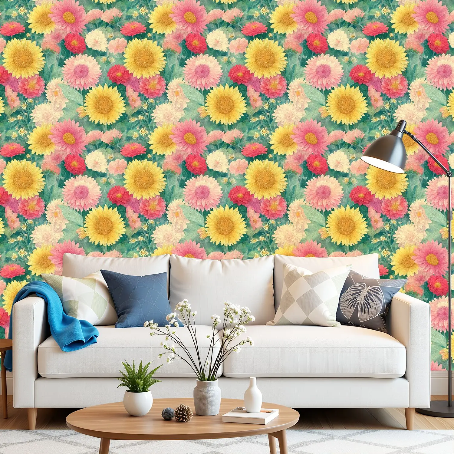 

Садовые обои с цветами подсолнухов 22,83 "X 118" водонепроницаемые обои для гостиной/спальни/ванной комнаты ПВХ стикер на стену