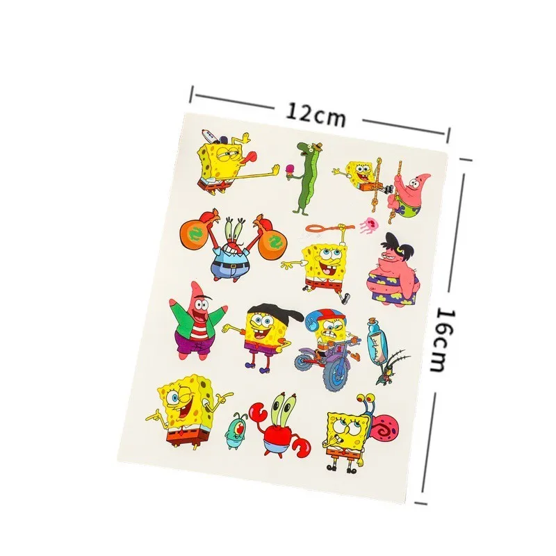 4Pcs New Cartoon Spongebob Temporary Tattoo Stickers Waterproof Funny Cartoon Kids Girls Birthday Gift Reward Toy