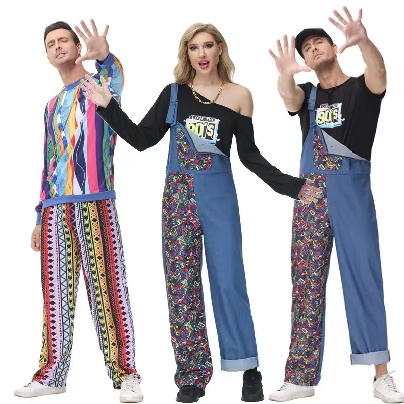 Disco Couples Costume loween Vintage Hippie Bar Par Outfit oulder Strap Pants Cosplay Women's Ethnic Faion