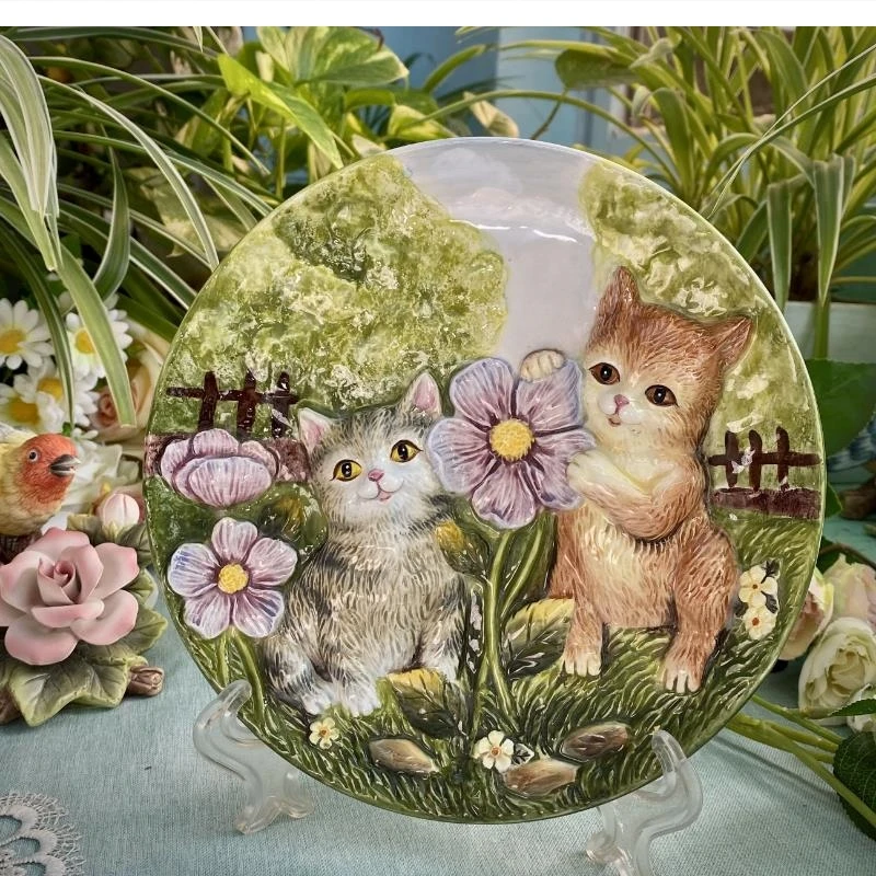 

Cute kitten flower in the ceramic 8-inch hanging plate wall decoration home wedding gift