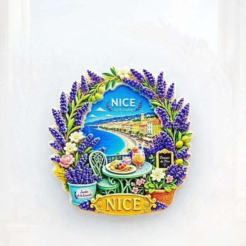Nice Lavender Seafront Fridge Magnet - Scenic 3D French Riviera Souvenir Unique Mediterranean Gift for Travel & Coastal Decor