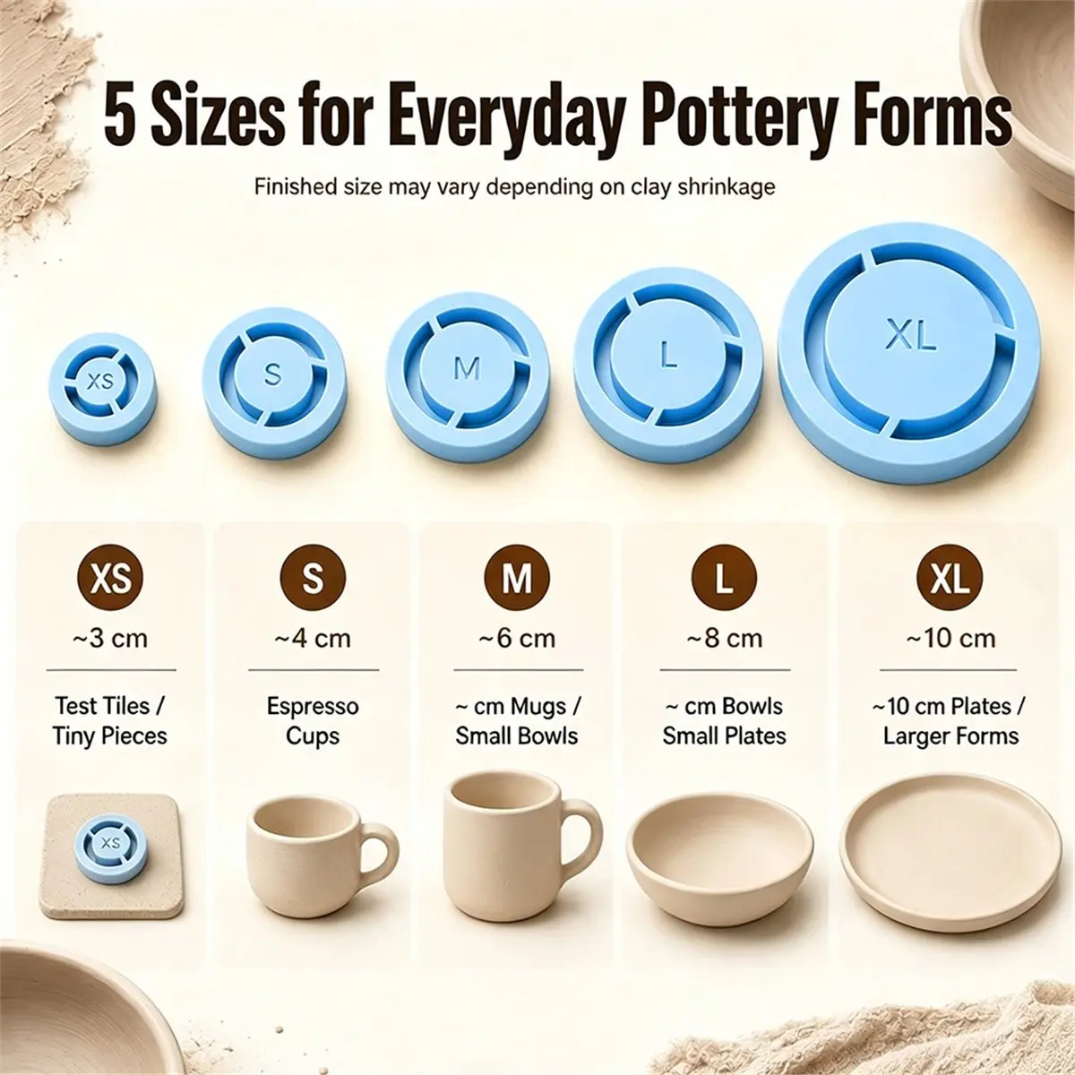 Pottery Foot Ring Tool Set, 5 Sizes for Bowls, Mugs and Clay Projects (Blue) Five Graduated Pottery Base