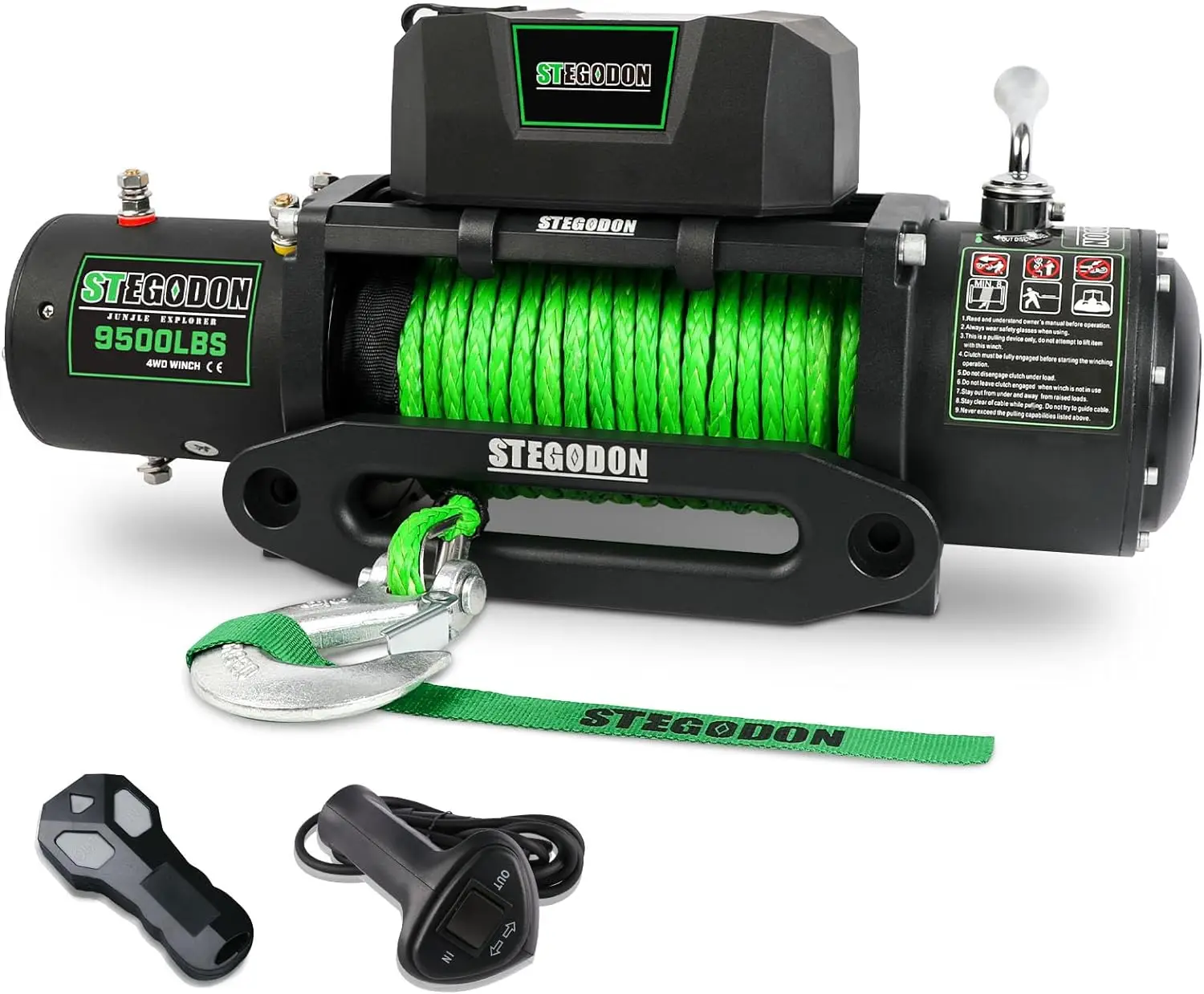 9500lb Electric Winch 12V Waterproof Electric Winch Synthetic Rope Winch with Wireless