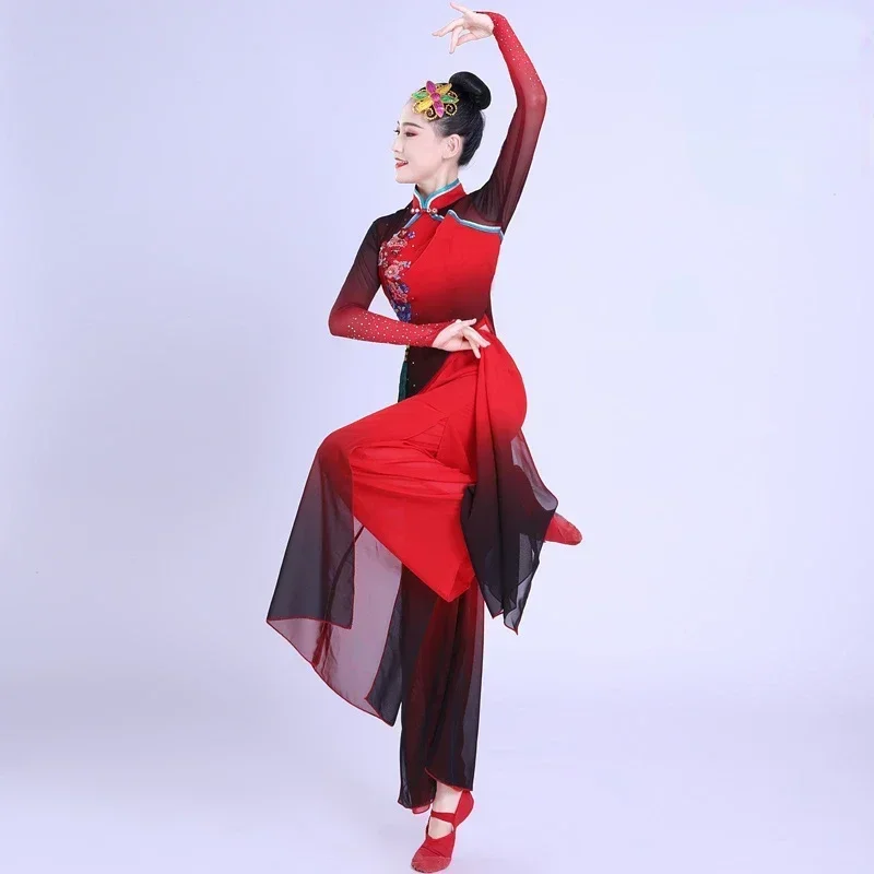 

Wear Adults Ancient National Hanfu Chinese Traditional Yangko Dance Yangko Performance Long Sleeve Waist Drum Suit for Stage